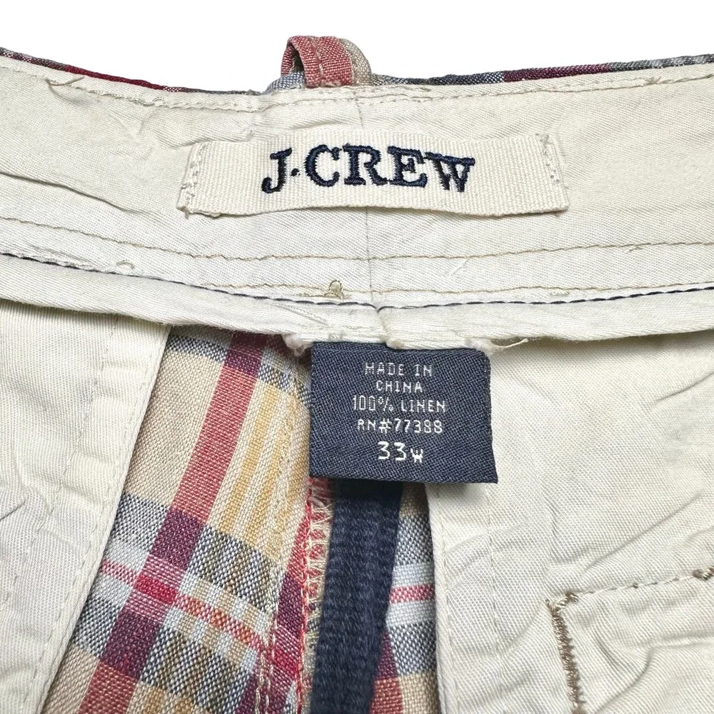 J. Crew | Men | 100% Linen Madras Plaid Broken In Relaxed Casual Shorts | 33